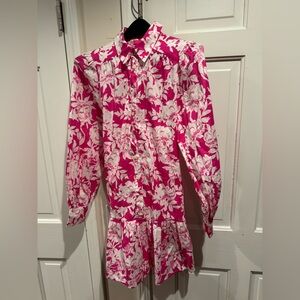 Flying Tomato Floral Pink & White Long Sleeve Shirt Dress